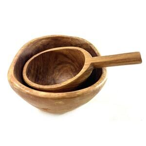 Beautiful Hand Carved Teak Wood Bowl And Serving Spoon